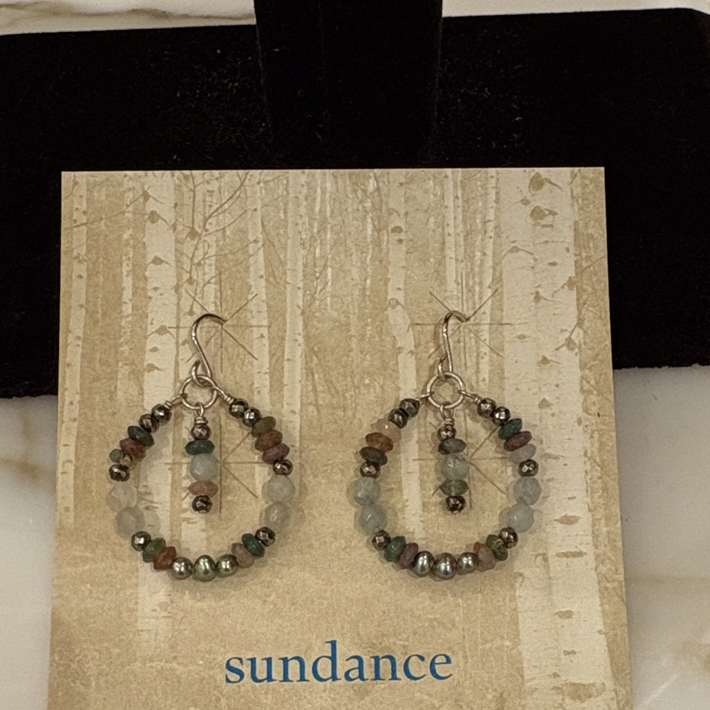 Sundance Catalog Pearl, Indian Agate, Aquamarine & Sterling Silver Earringsnew